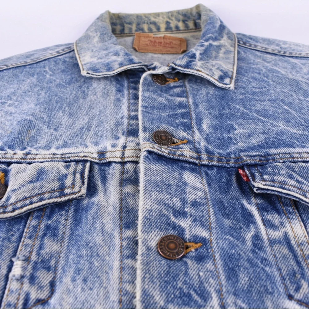 Vintage Levi’s Acid Wash Denim Trucker Jacket Made in USA L - Picture 3 of 14